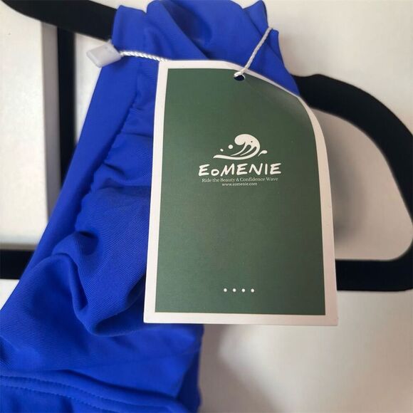 Eomenie Women's Blue One Piece Ruffle Shoulder Swimsuit Size M - Picture 5 of 9